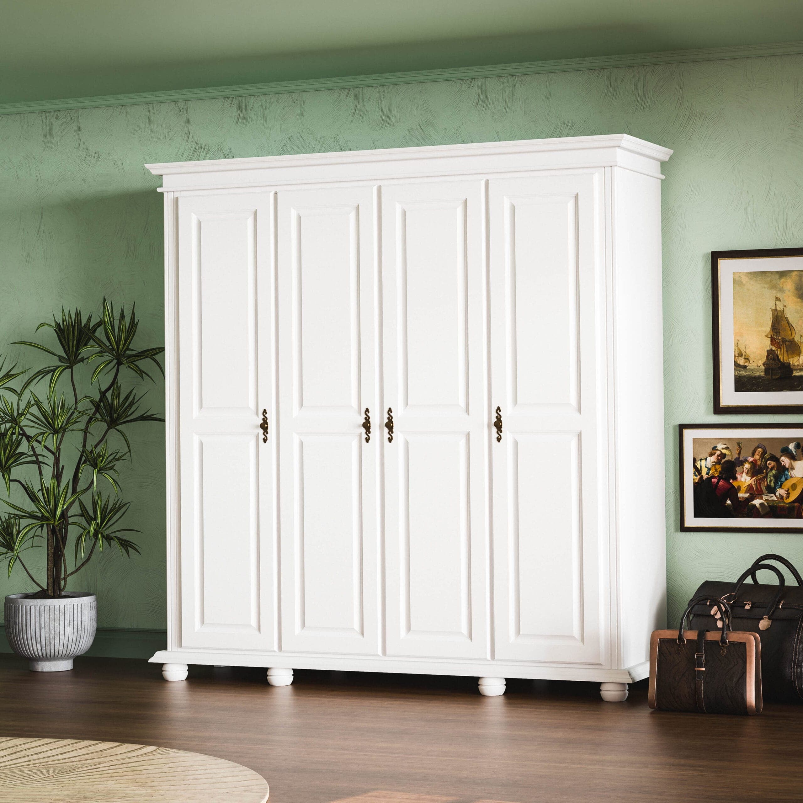 4-türiger Massivholz-Kleiderschrank „Nordby“ mit Paneelen