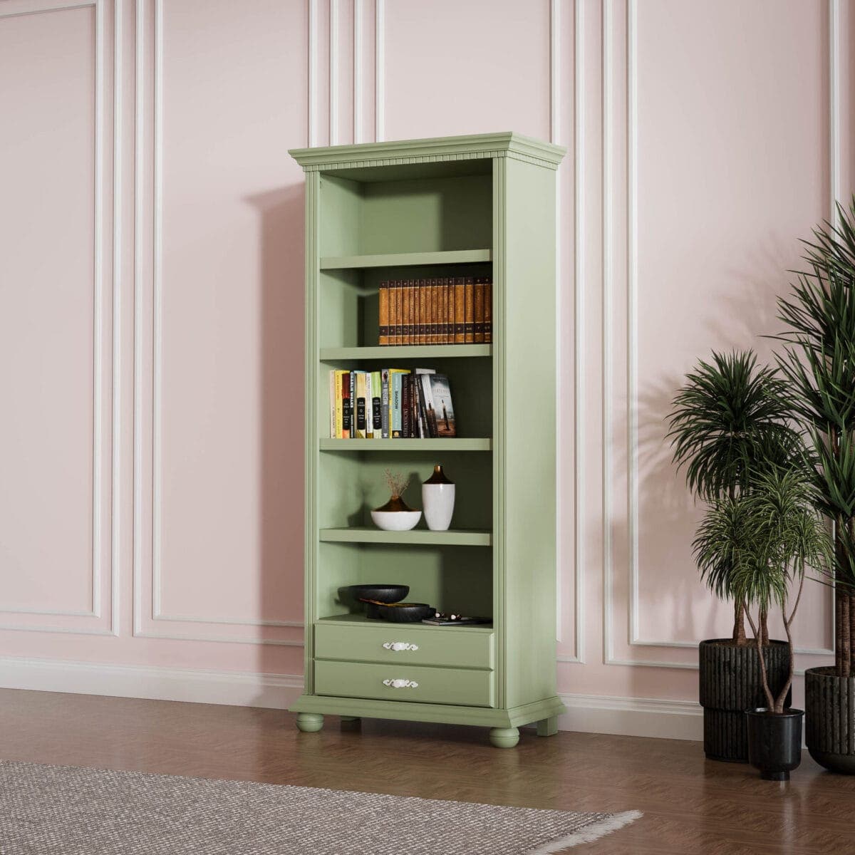 Massivholz-Regal Fjord Salbei, schmal und vielseitig