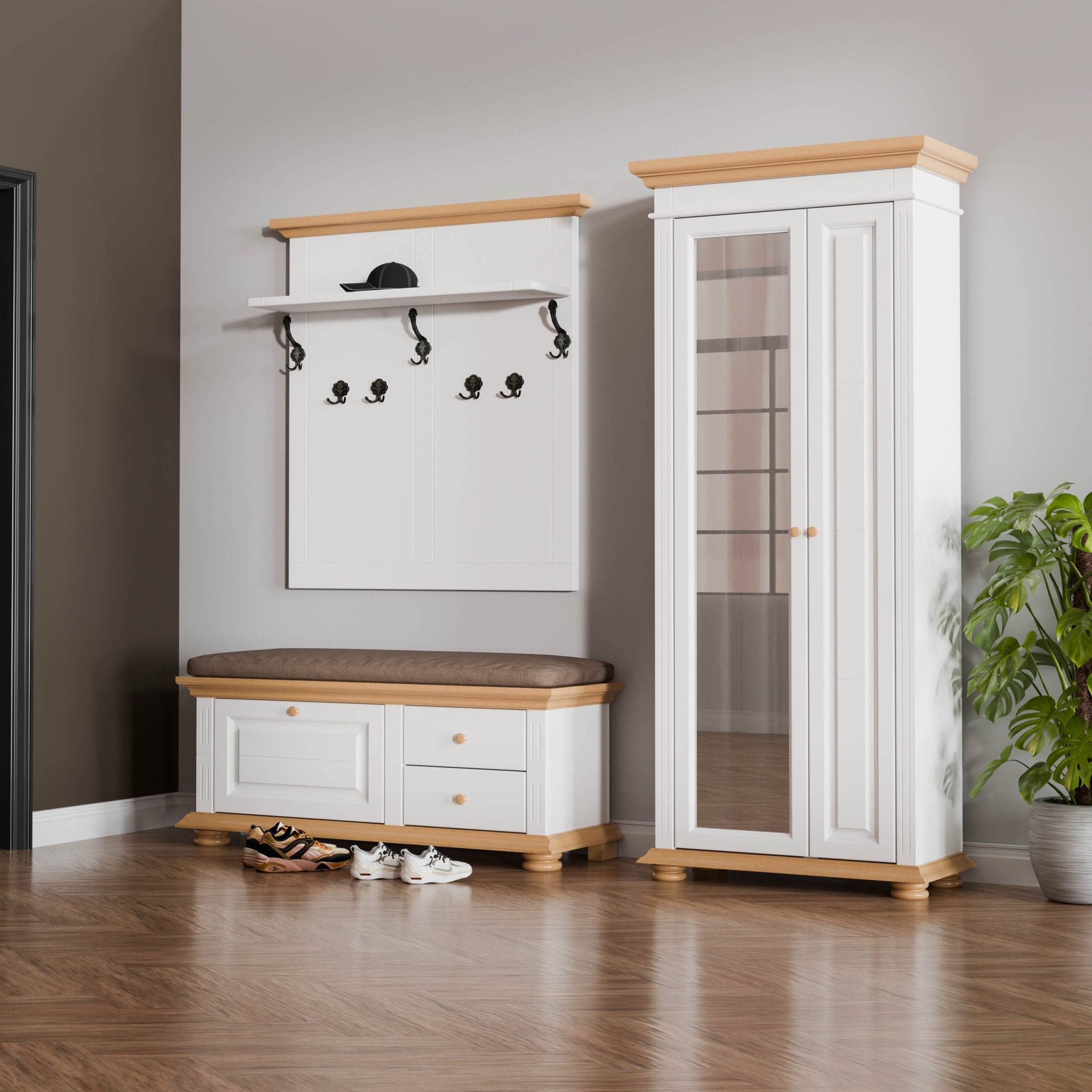 Holzflur Skagen 2 aus Massivholz mit Schrank und Garderobe