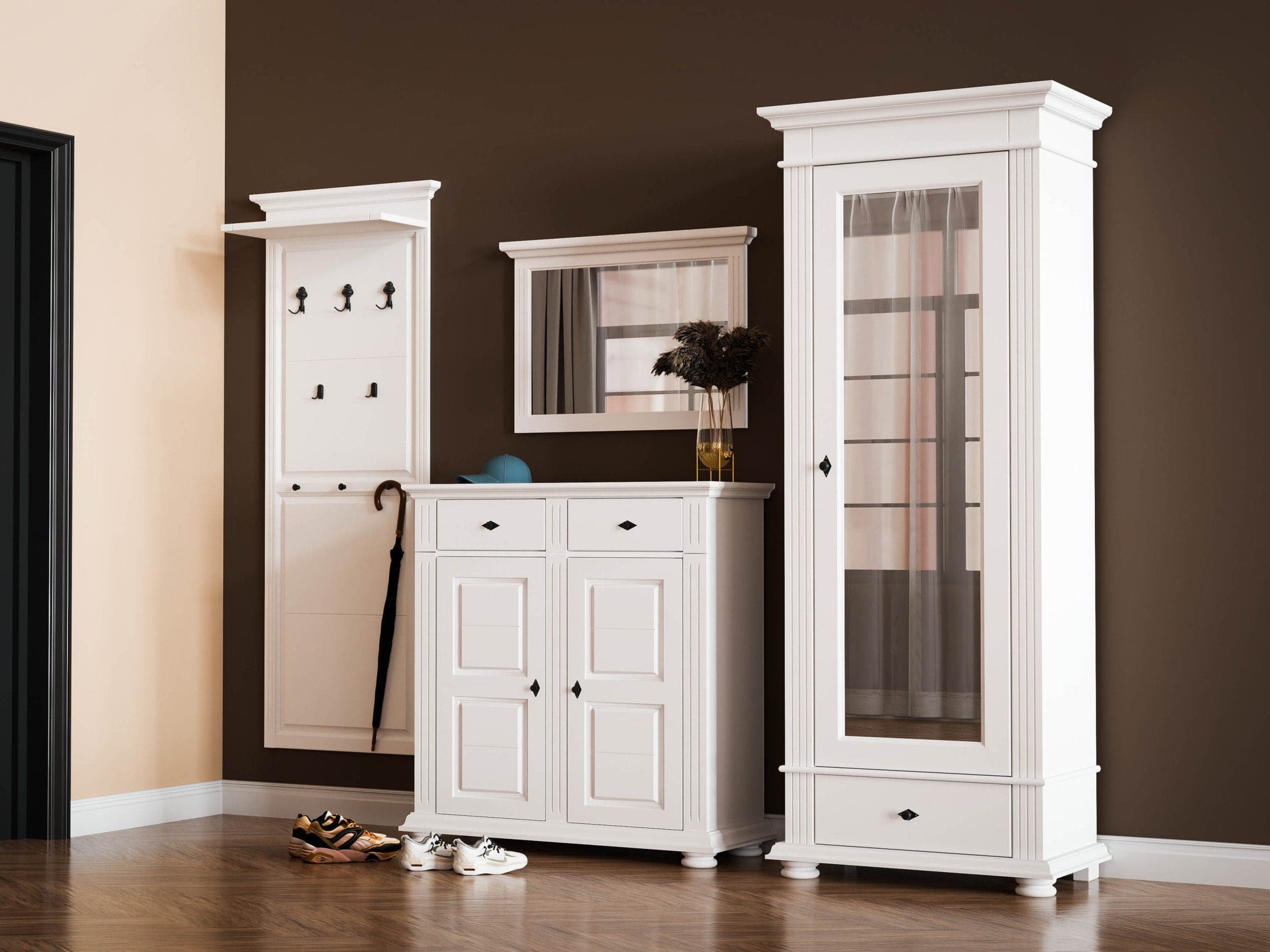 Skagen 3 Garderobenset aus Massivholz mit Schrank und Spiegel