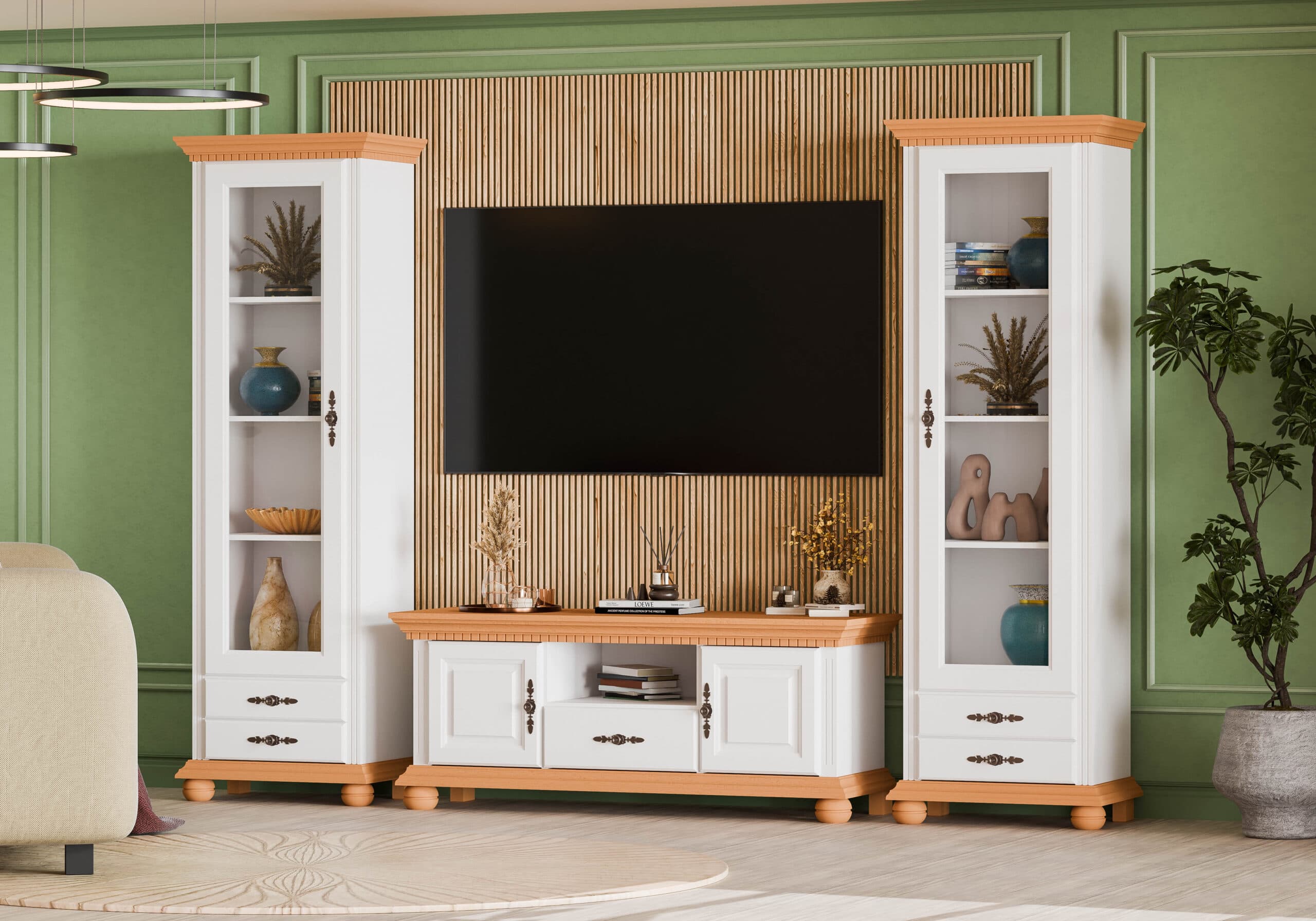 Wohnzimmer-Set Fjord 8 aus Massivholz, kompakt, 2,65 m