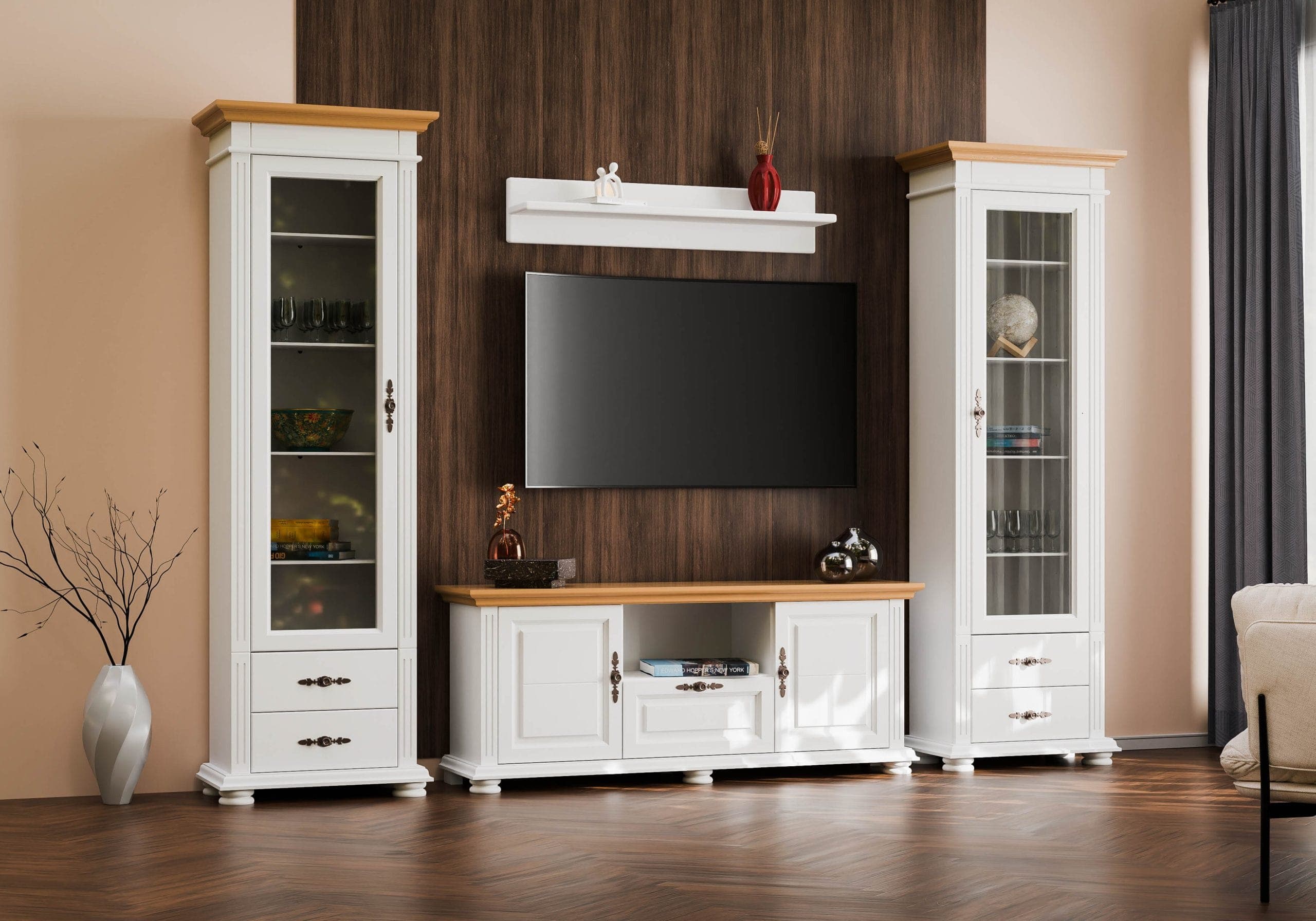 Wohnzimmer-Set Skagen 7 aus Massivholz mit TV-Kommode