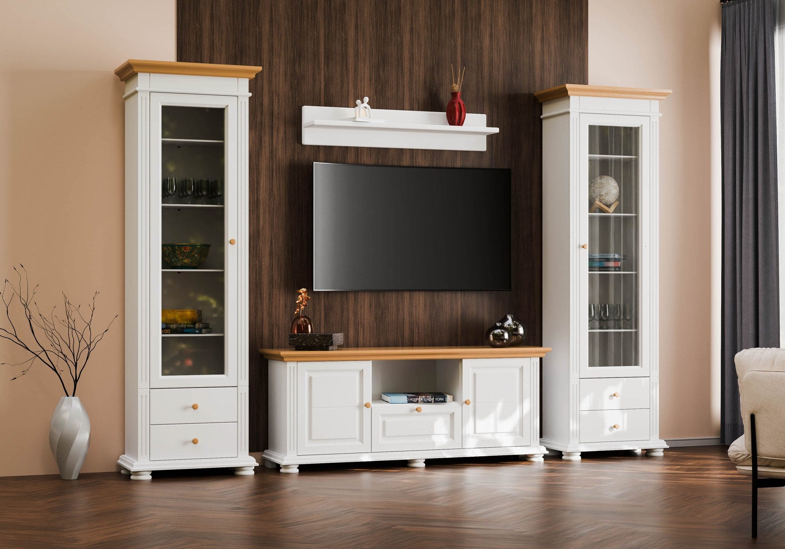 Wohnzimmer-Set Skagen 7 aus Massivholz mit TV-Kommode
