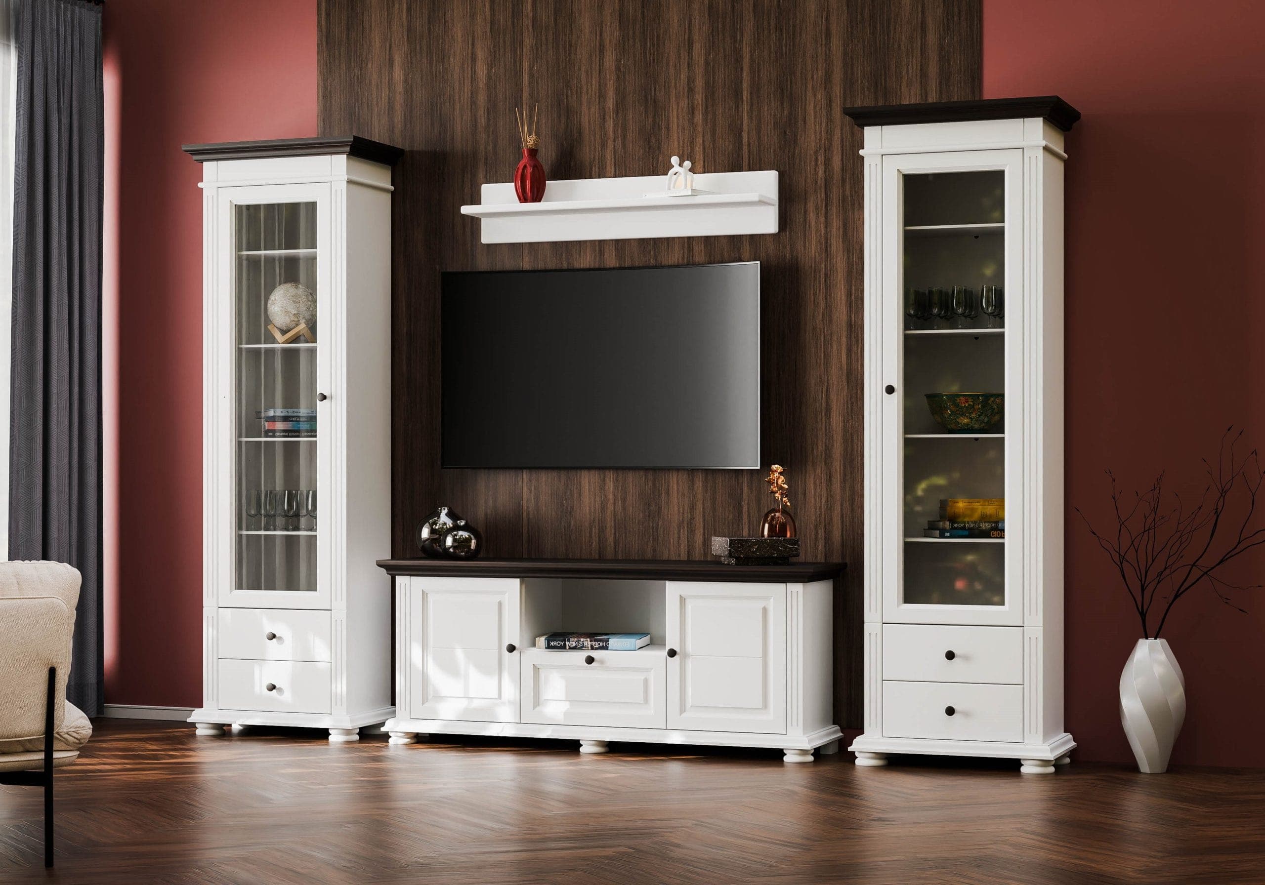Wohnzimmer-Set Skagen 7 aus Massivholz mit TV-Kommode