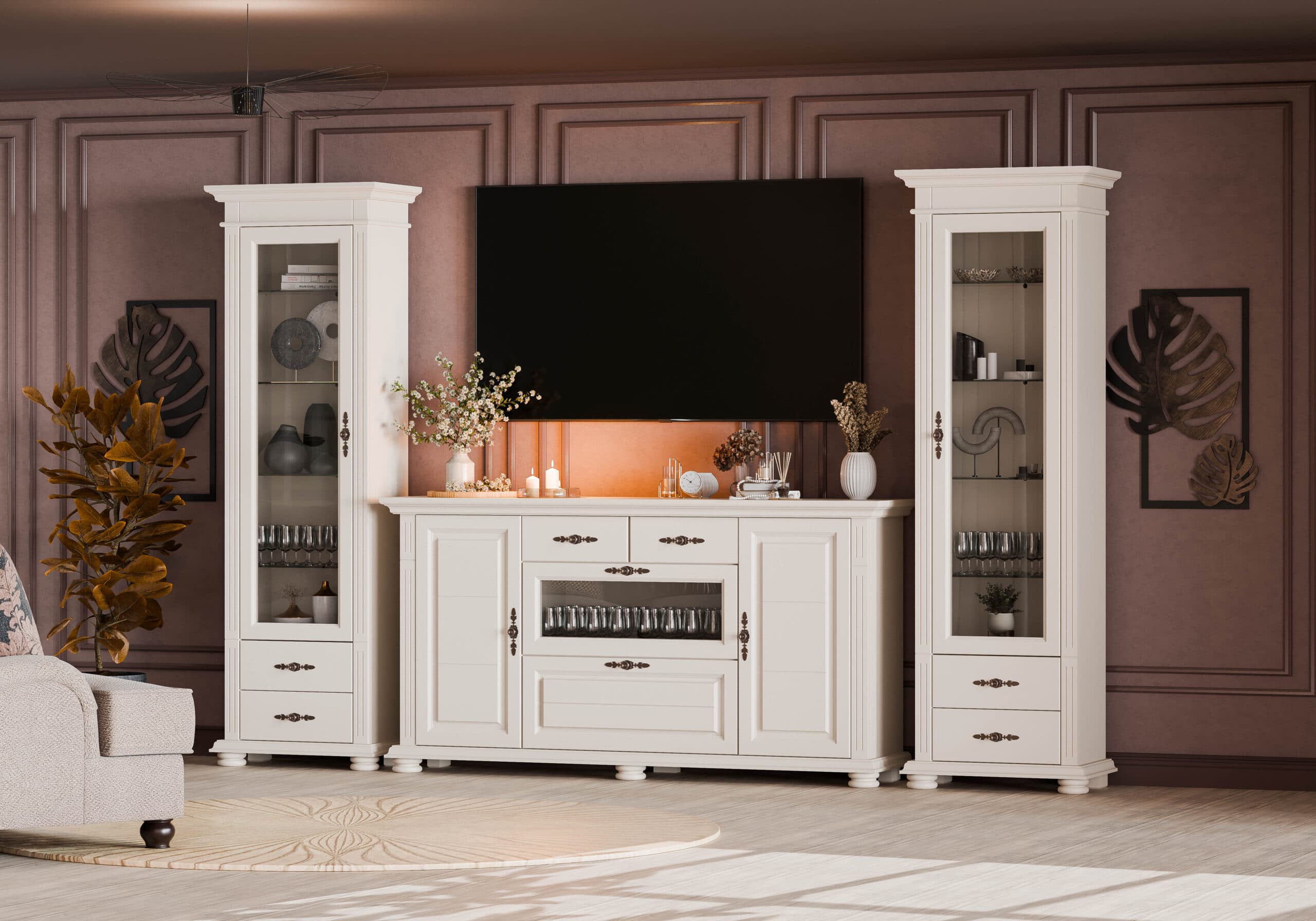 Wohnzimmer Skagen aus Massivholz in Kaschmirbeige