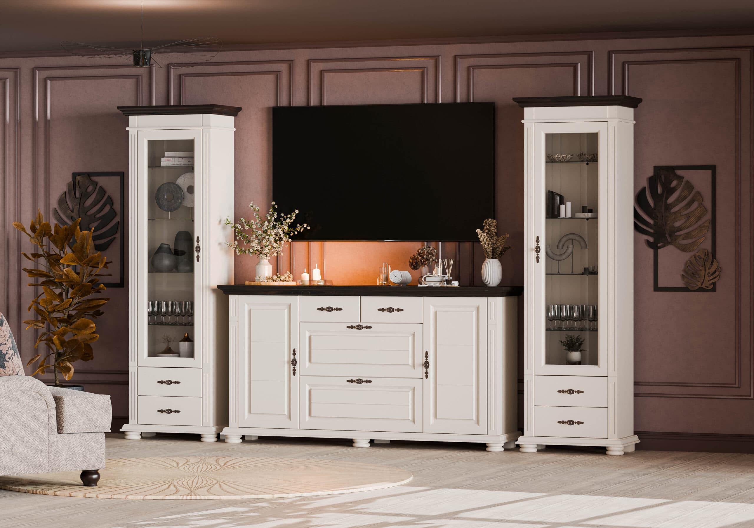 Wohnzimmer Skagen aus Massivholz in Kaschmirbeige
