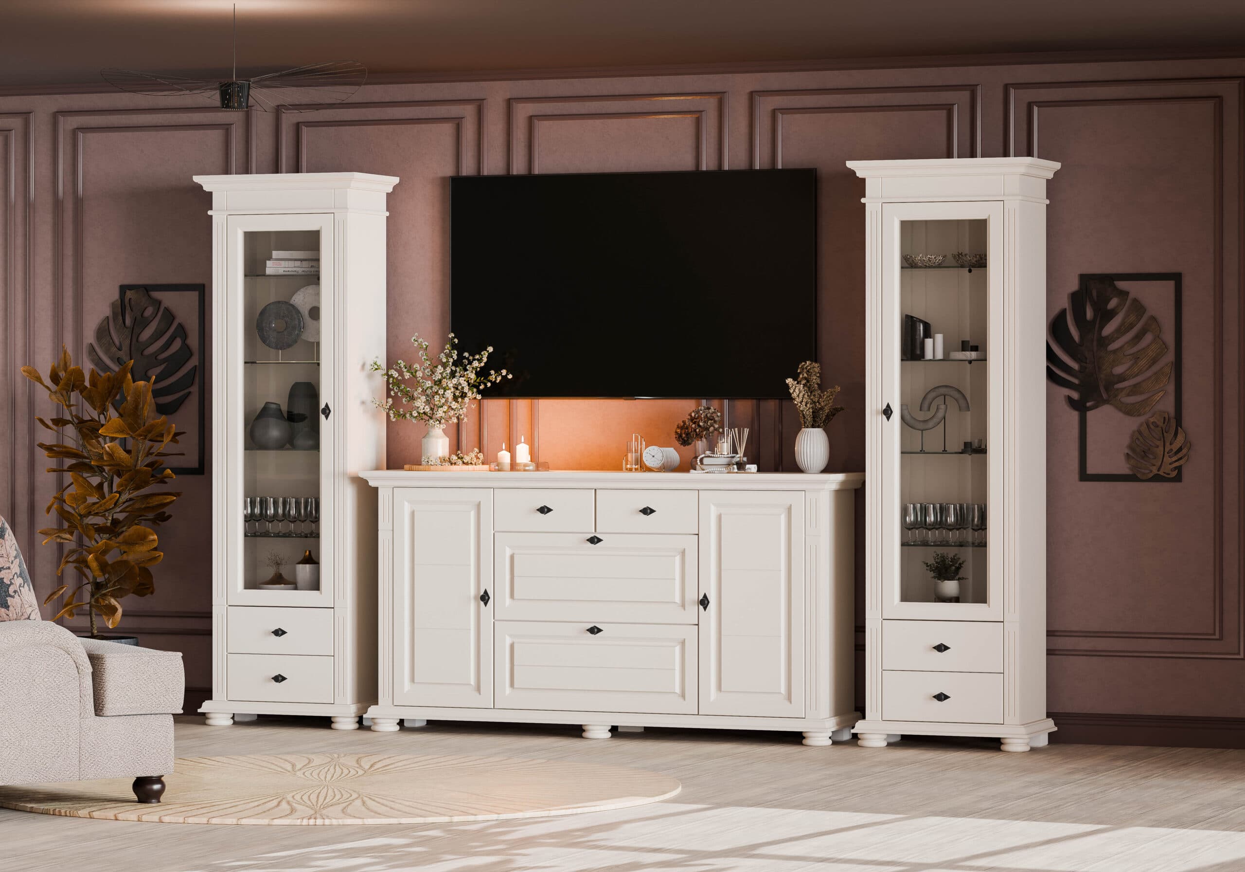 Wohnzimmer Skagen aus Massivholz in Kaschmirbeige