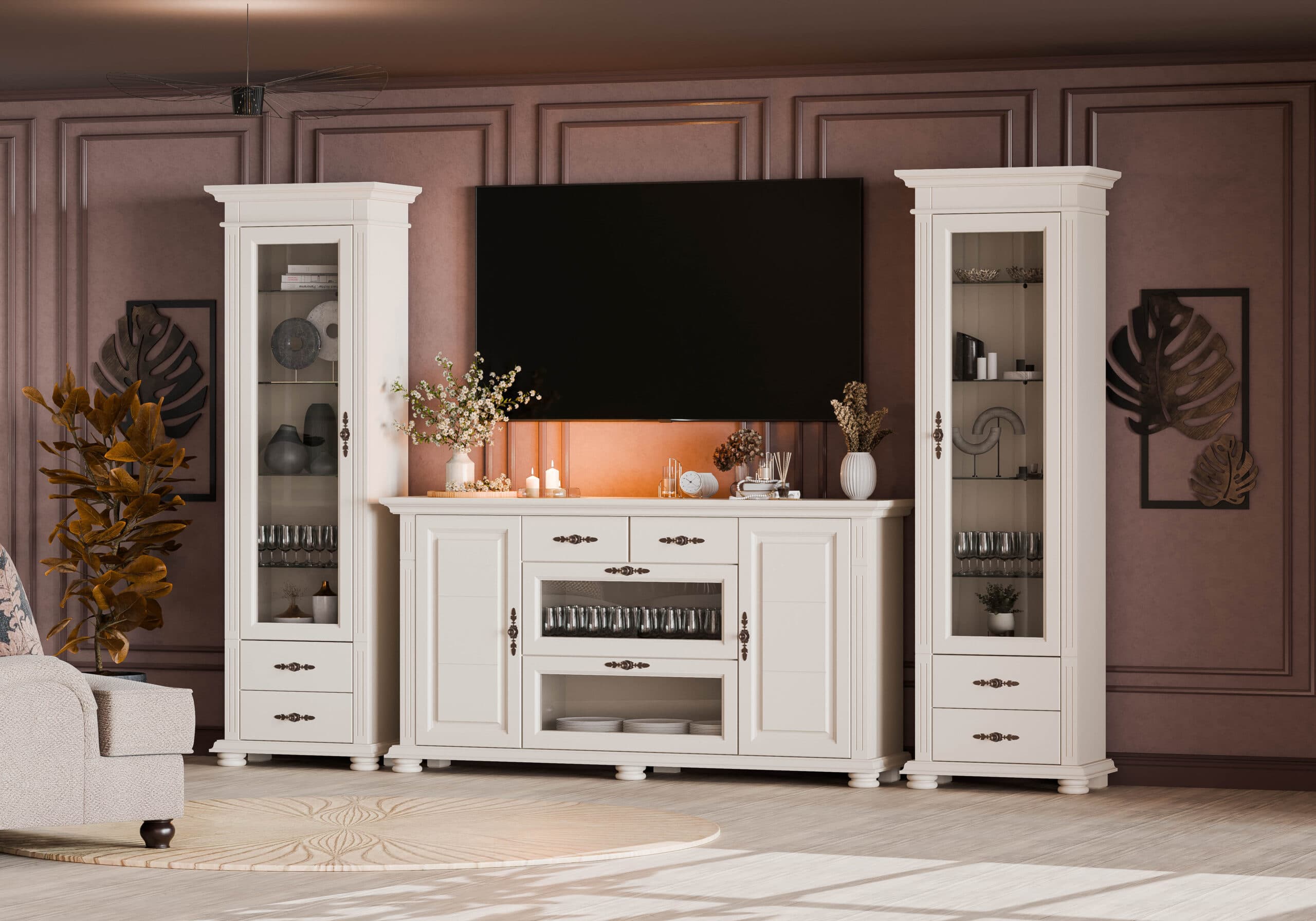 Wohnzimmer Skagen aus Massivholz in Kaschmirbeige