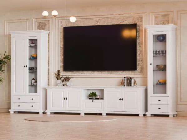 Wohnzimmer-Set Skagen aus Massivholz mit Vitrinen