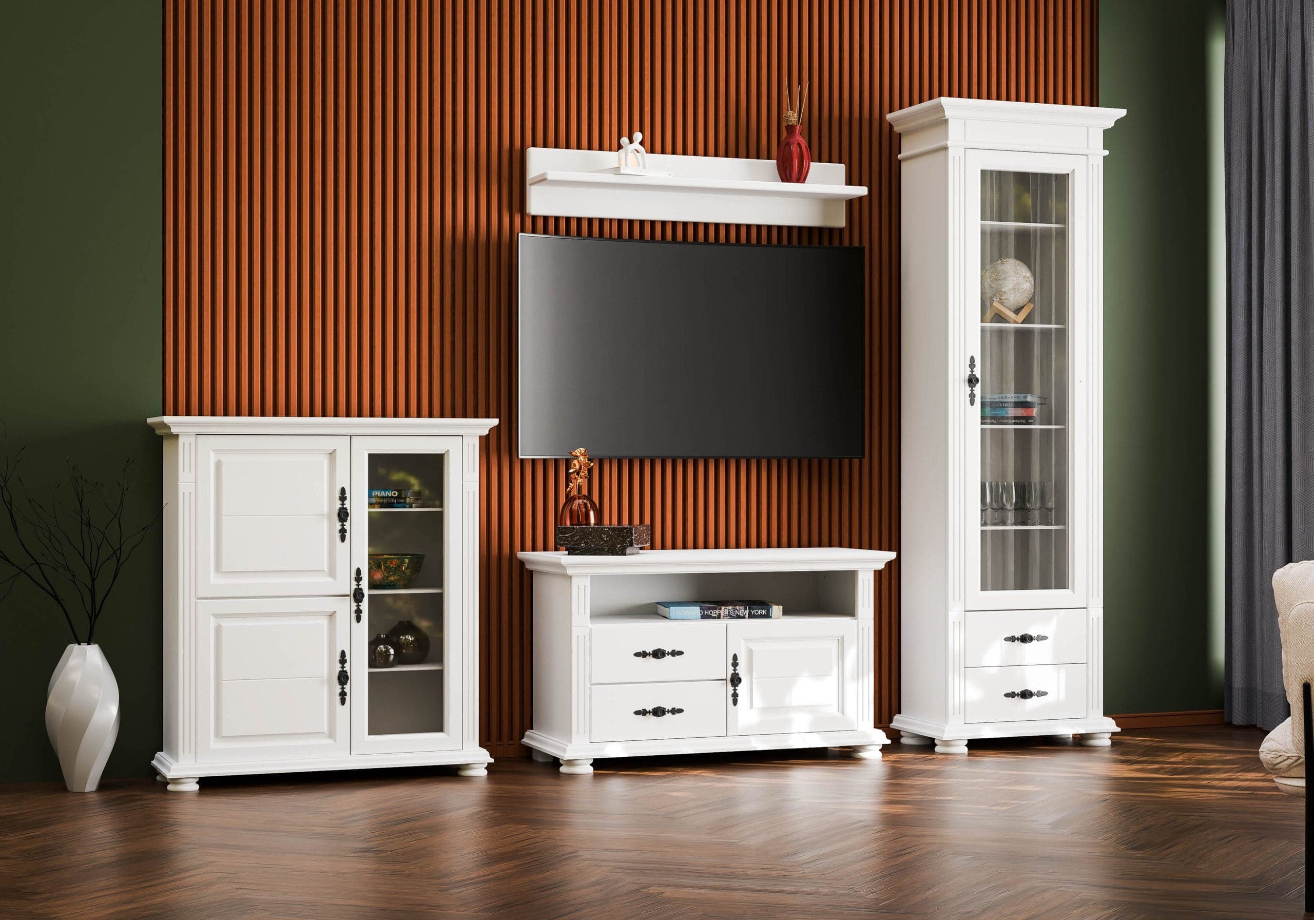 Wohnzimmer Skagen 4 – Massivholz-Set mit Vitrine & TV-Schrank