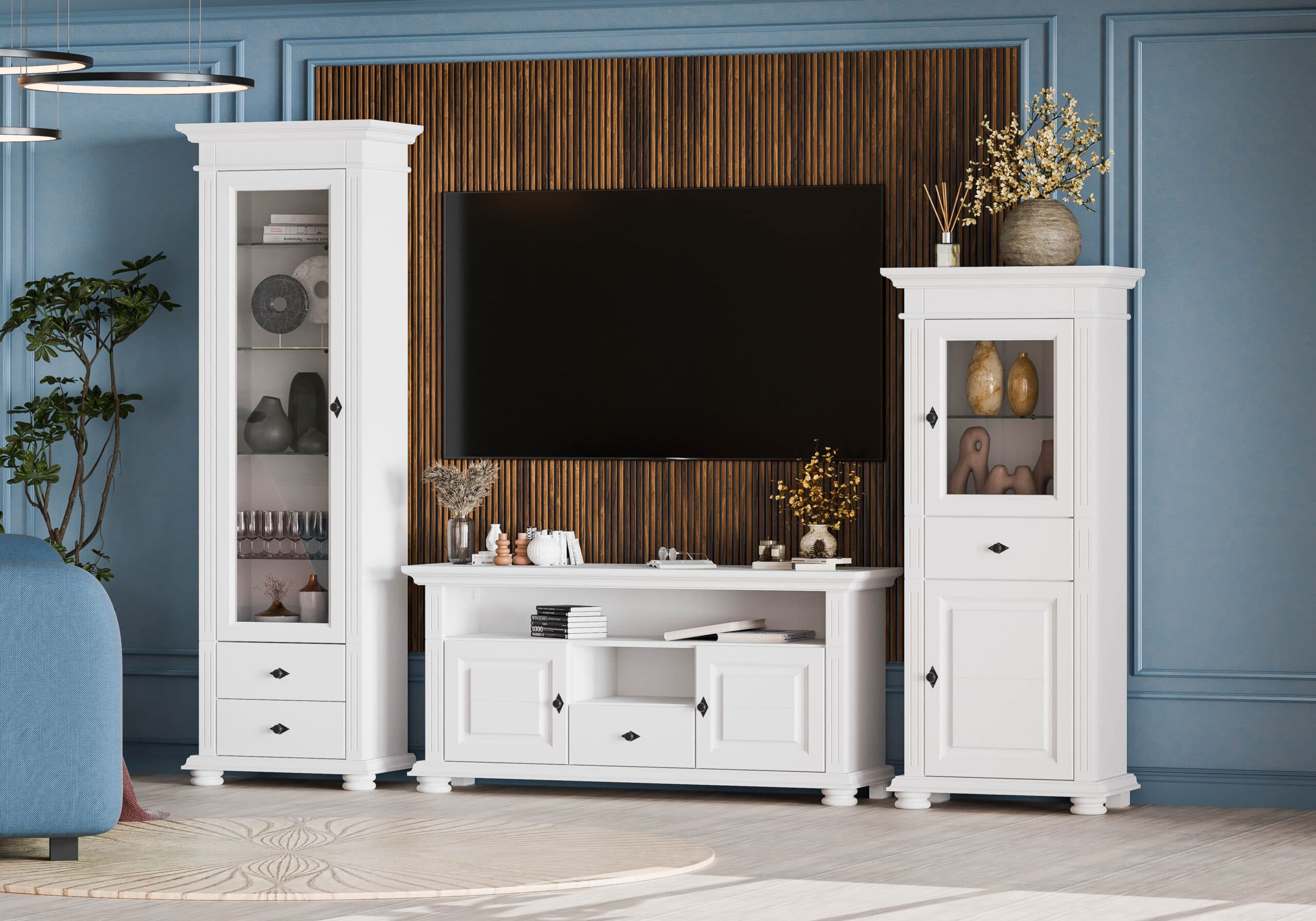 Wohnzimmer Skagen 13 aus Massivholz, Länge 267,5 cm