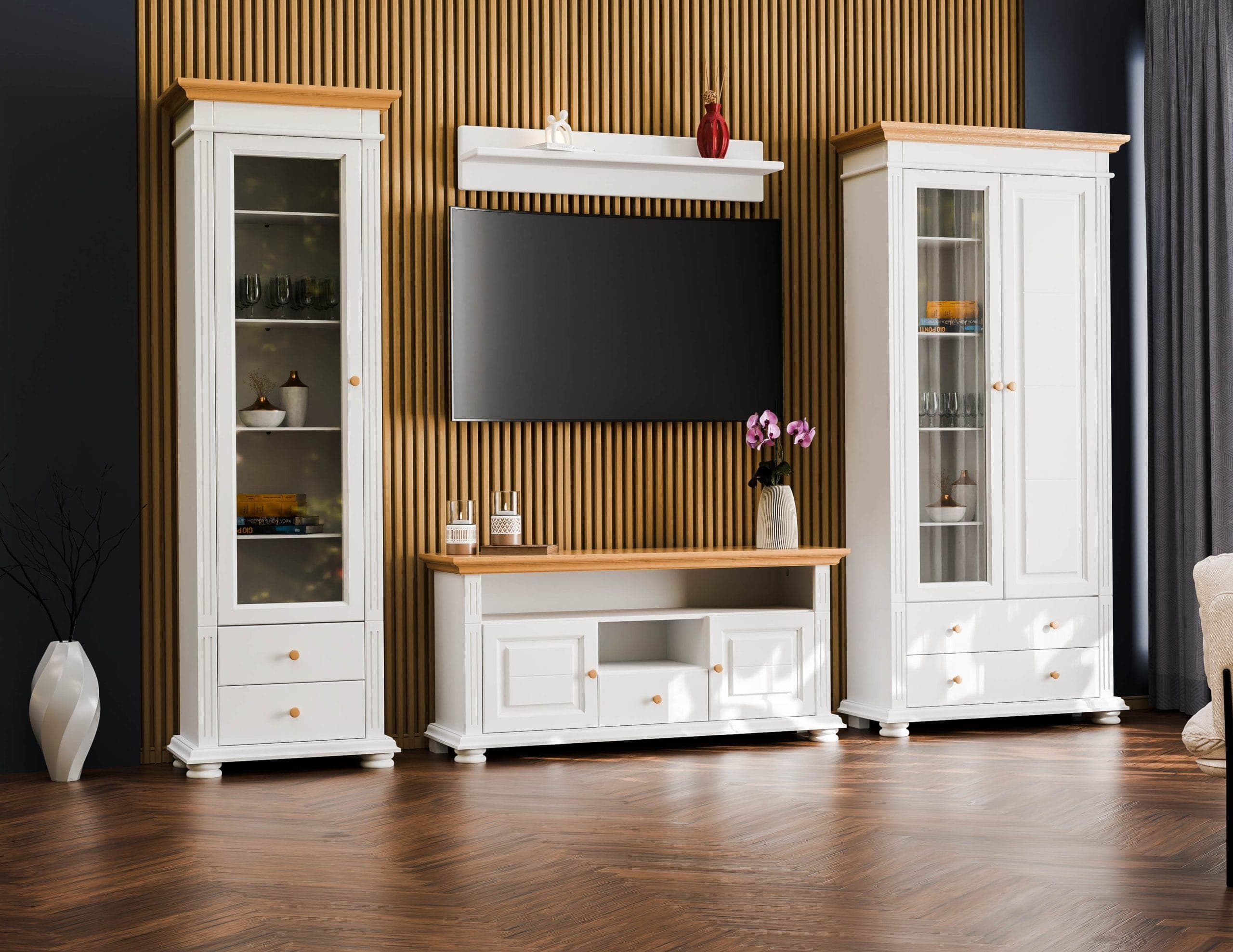 Wohnzimmer Skagen 2 – Massivholz-Set mit zwei Vitrinen