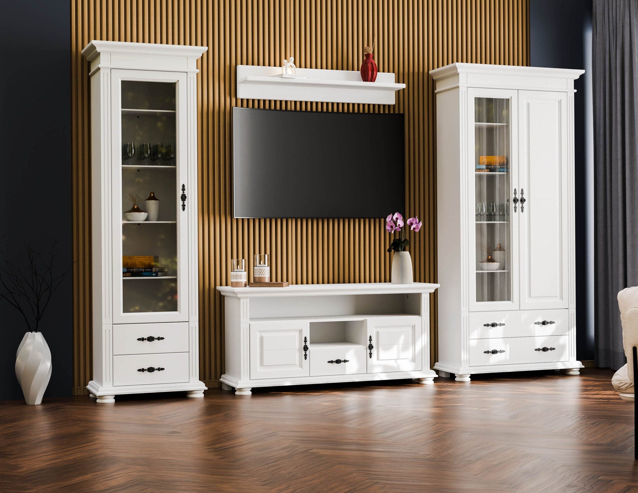 Wohnzimmer Skagen 2 – Massivholz-Set mit zwei Vitrinen