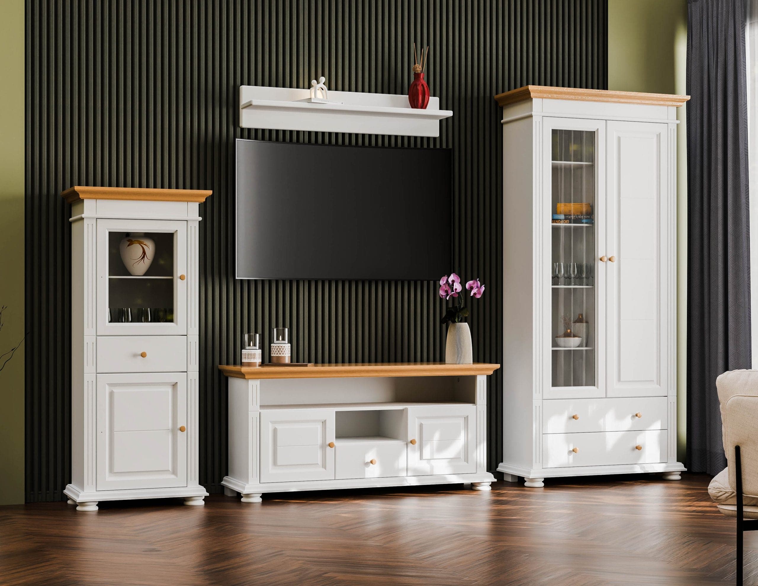 Wohnzimmer Skagen 1 – Massivholz-Set mit 2 Vitrinen