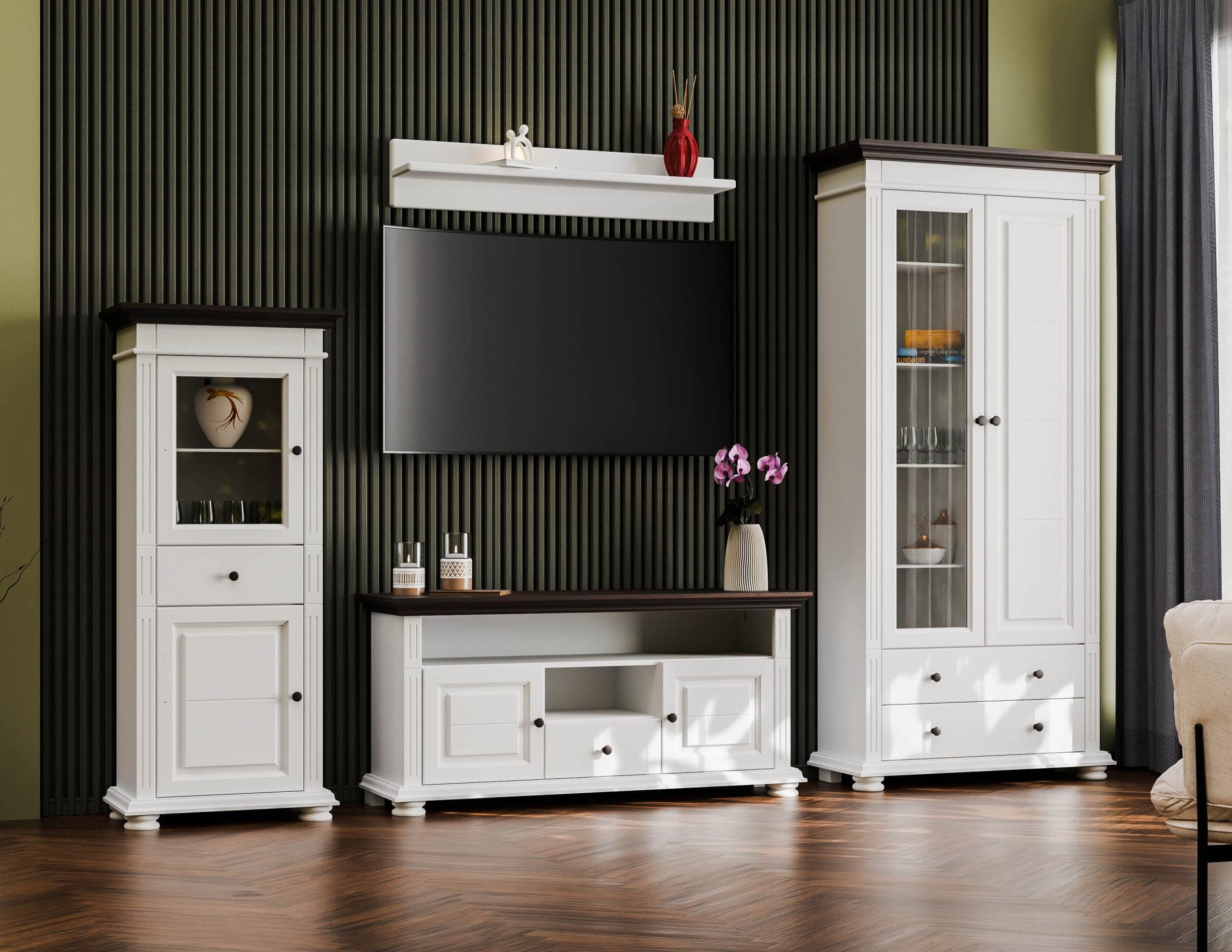 Wohnzimmer Skagen 1 – Massivholz-Set mit 2 Vitrinen