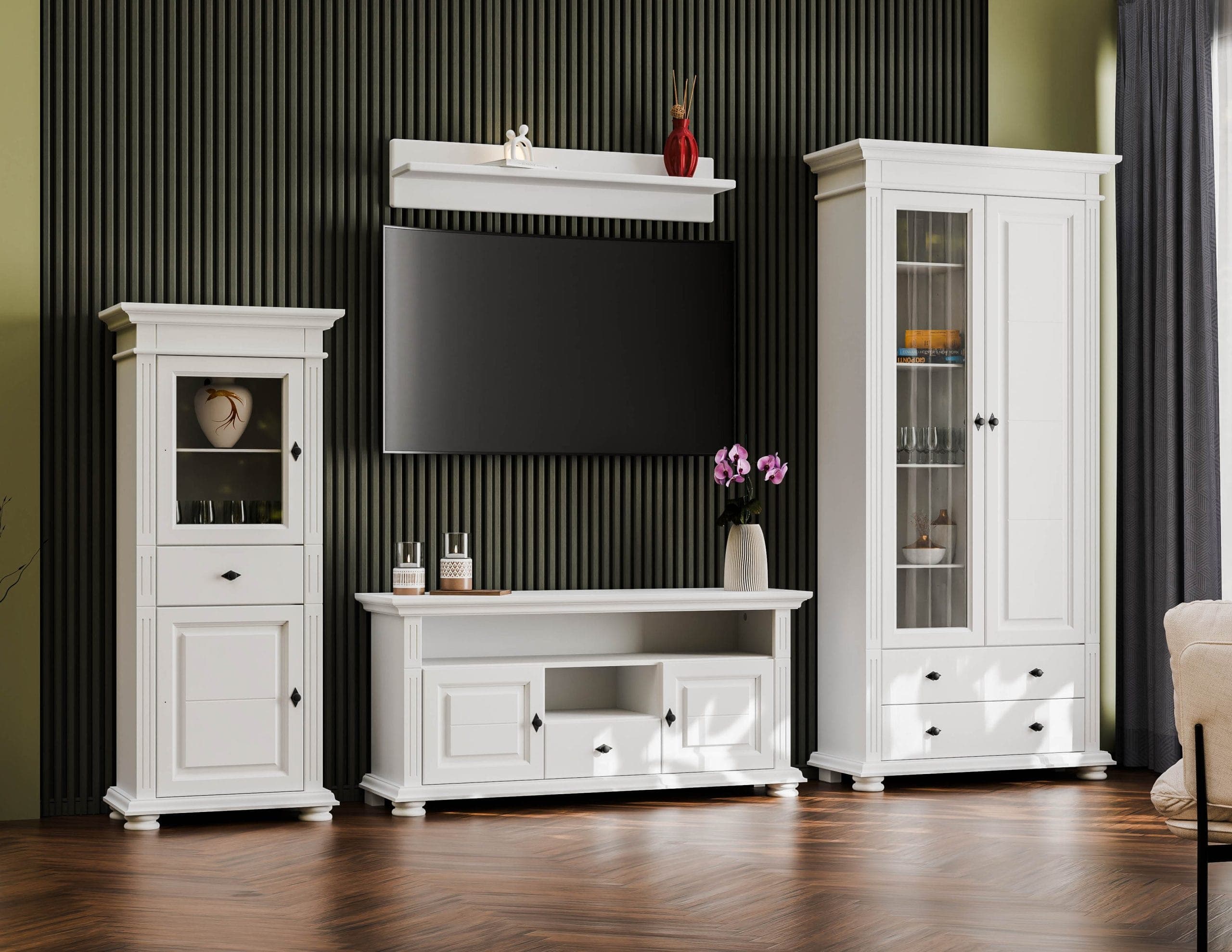 Wohnzimmer Skagen 1 – Massivholz-Set mit 2 Vitrinen