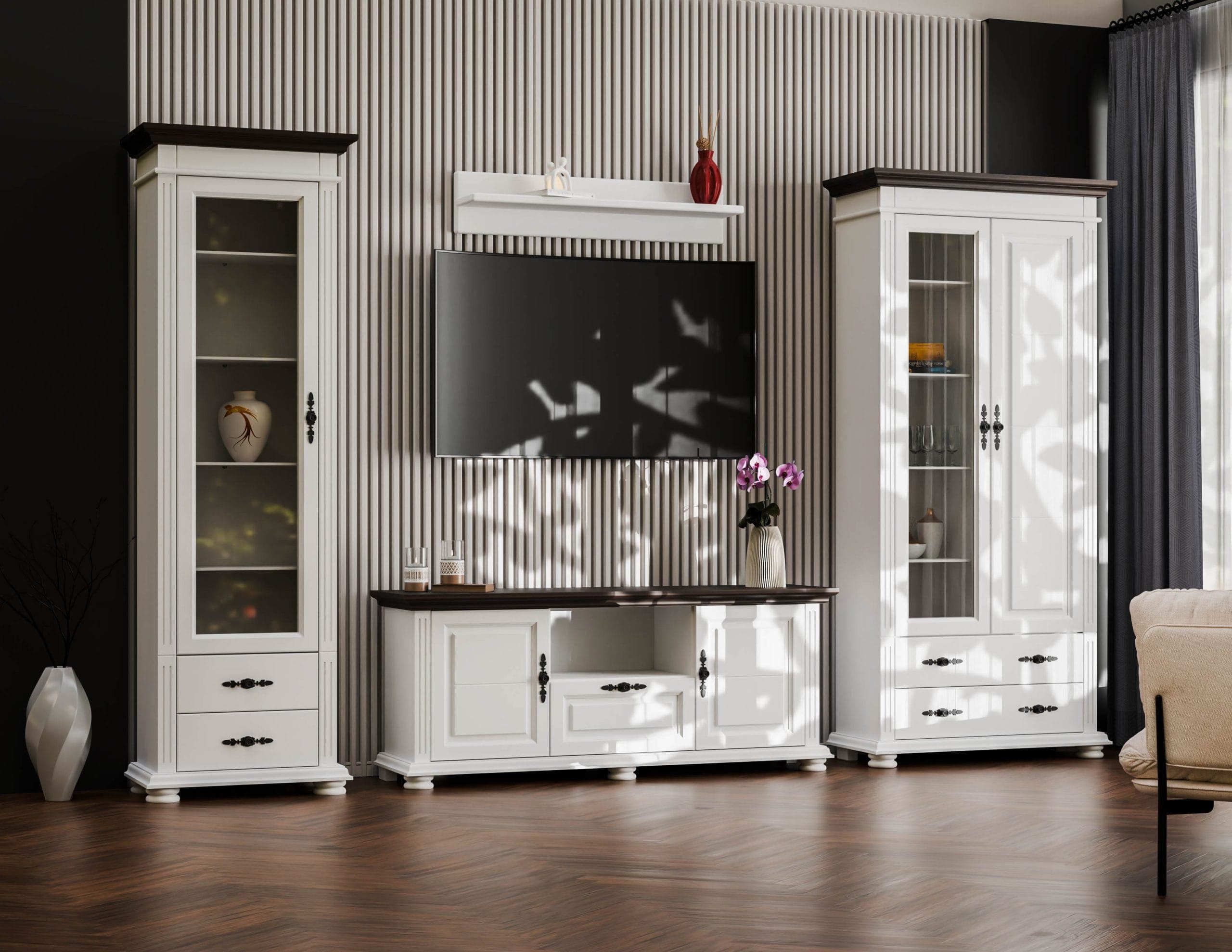 Wohnzimmer-Set Skagen 8 aus Massivholz mit breiter Kommode