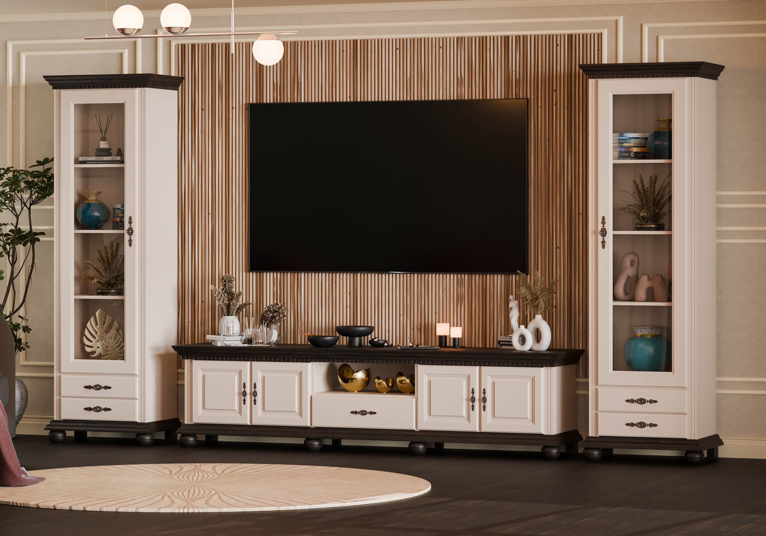 Wohnzimmer-Set Fjord 10 aus Massivholz in Puderbeige
