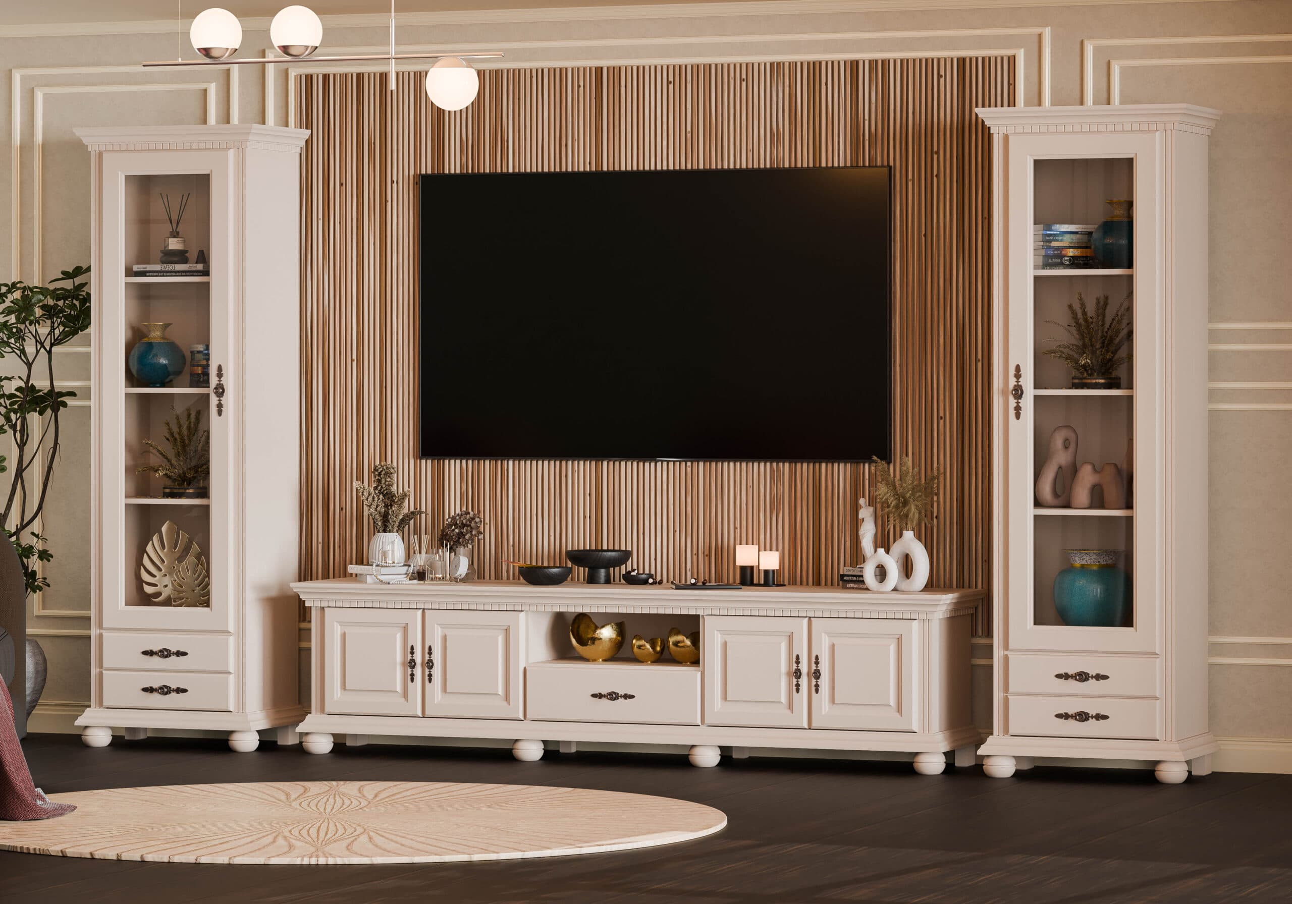 Wohnzimmer-Set Fjord 10 aus Massivholz in Puderbeige
