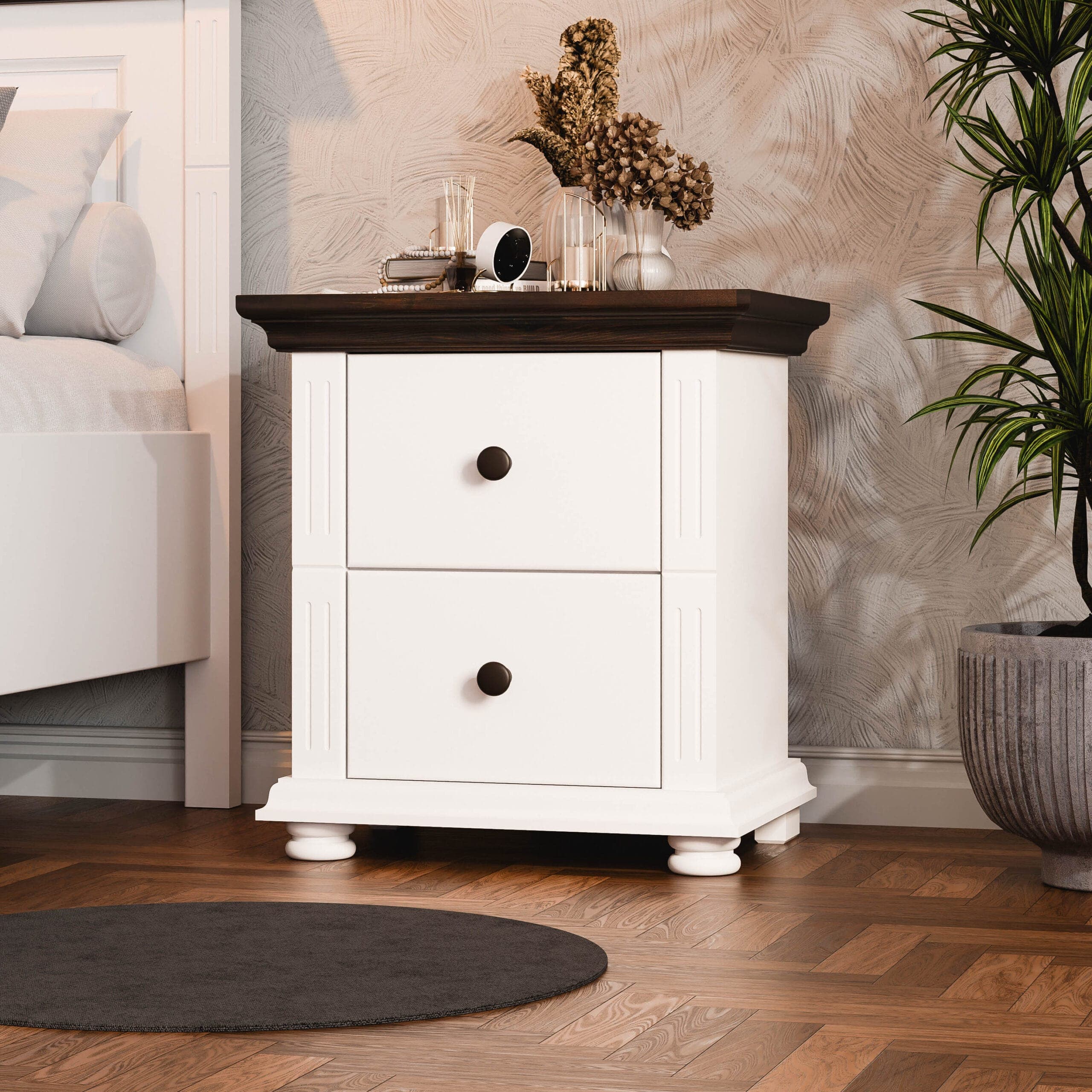 Massivholz-Nachttisch „Skagen“ mit 2 Schubladen