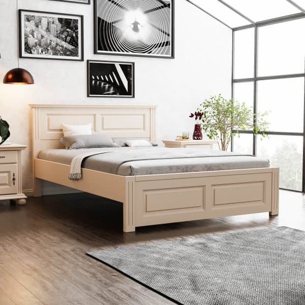 Bett 120×200 Nordby aus Massivholz in Puderbeige