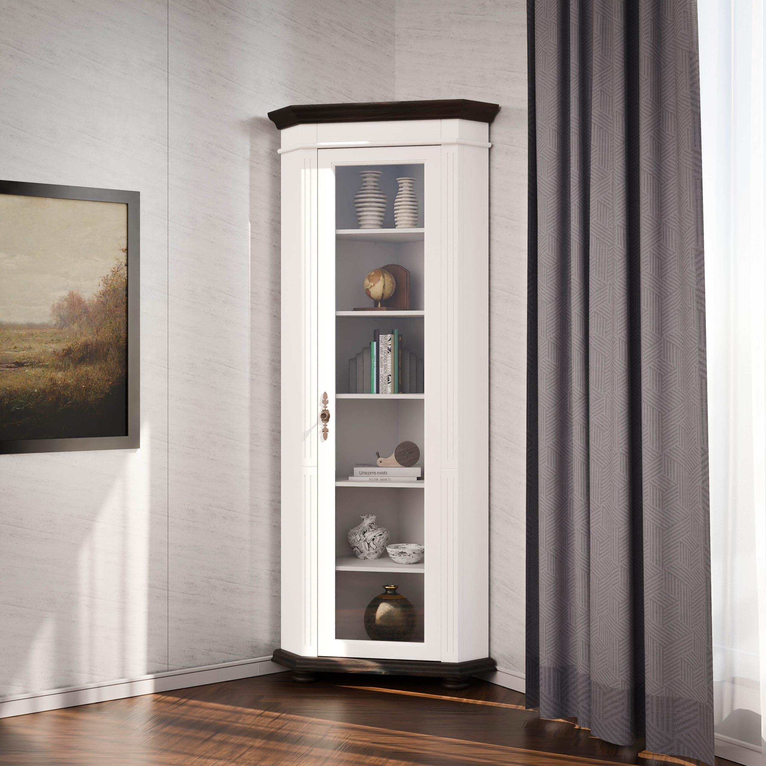 Eckvitrine Skagen mit Glasfront aus Massivholz