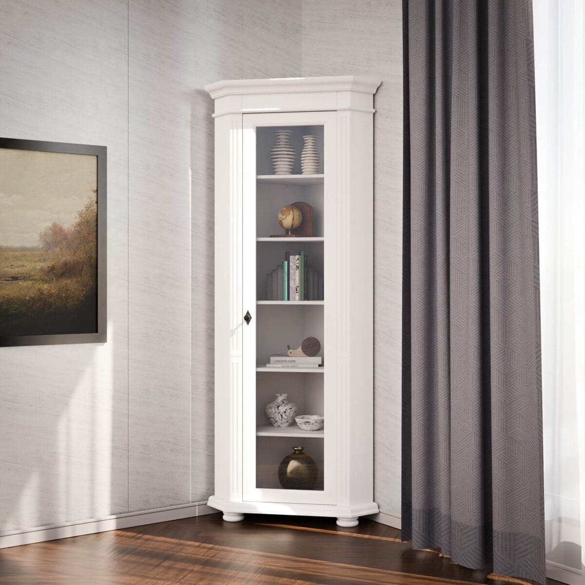 Eckvitrine Skagen mit Glasfront aus Massivholz