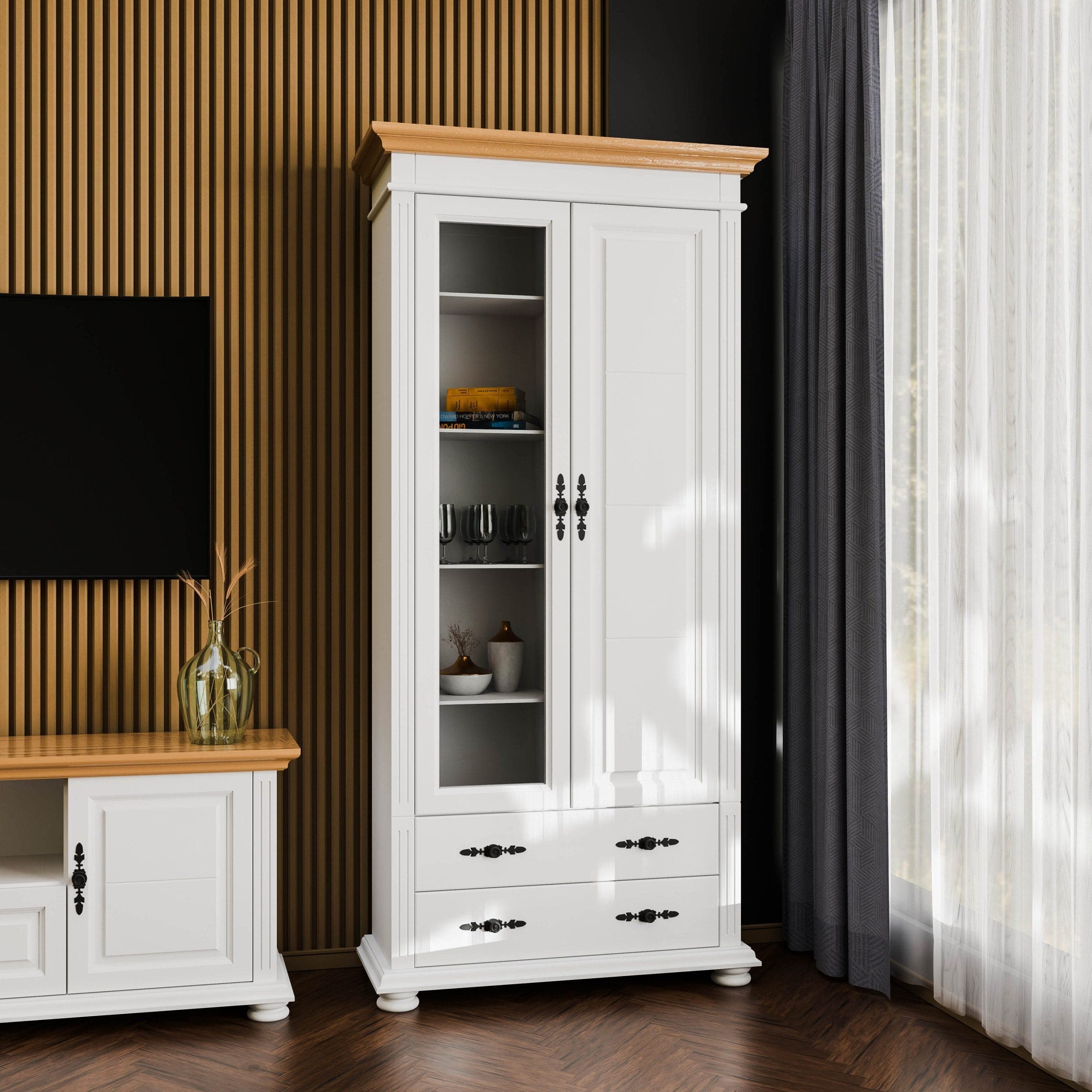 Wohnzimmer Skagen 3 – Massivholz-Set mit 2 Vitrinen