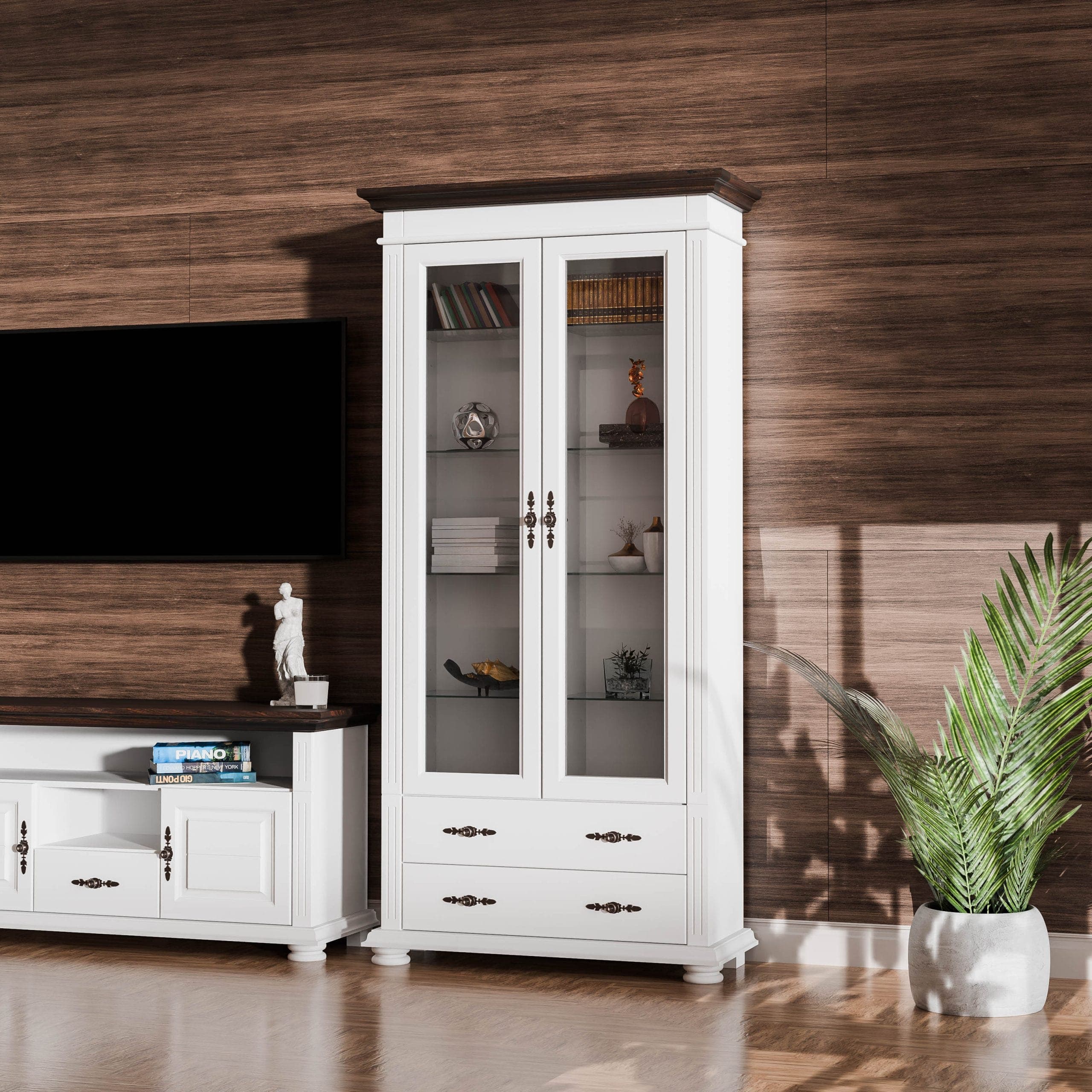 Große Massivholz-Vitrine Skagen mit Glastüren