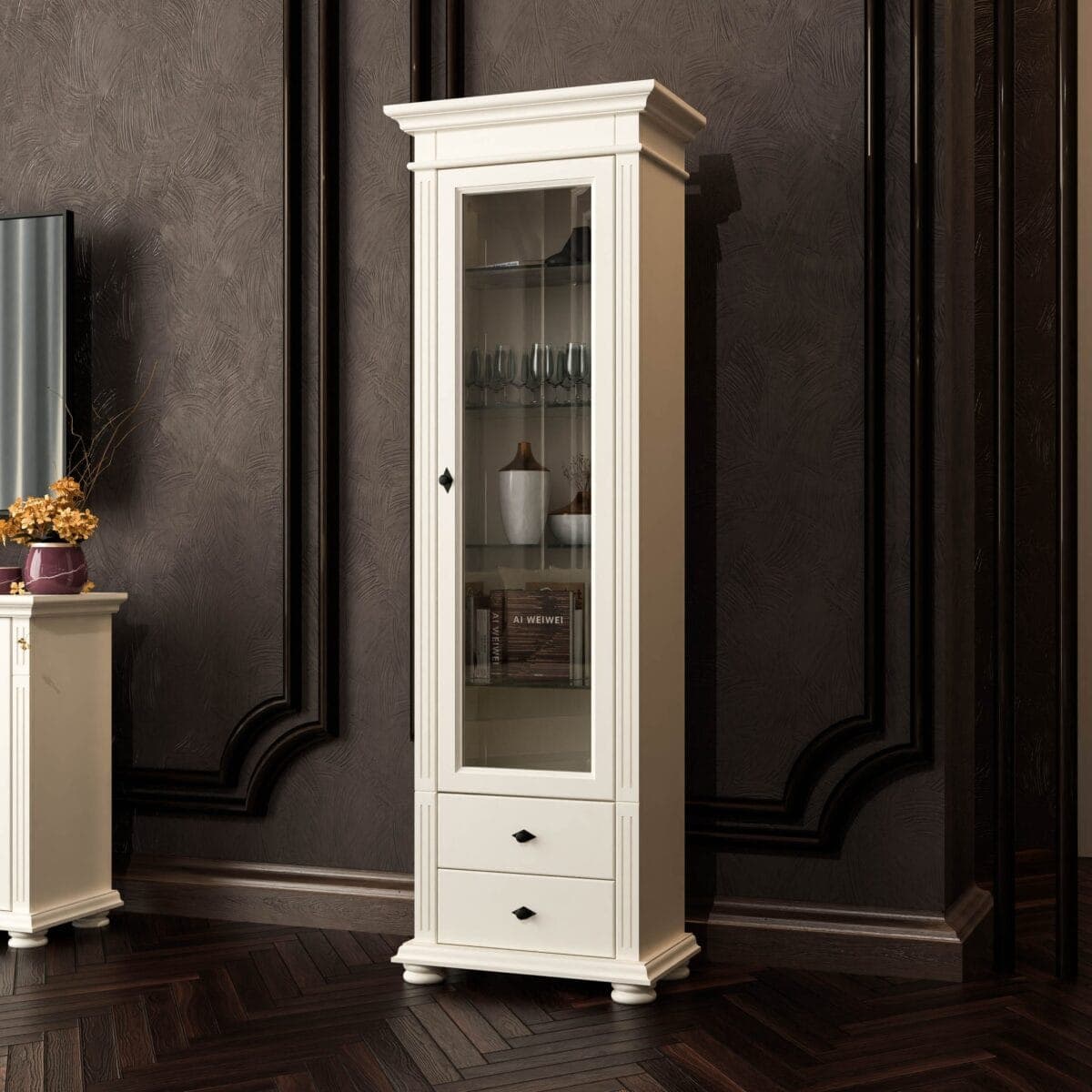 Mittlere Vitrine Skagen aus Massivholz, Vanille