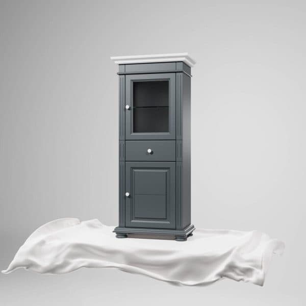 Kleine Vitrine Skagen aus Massivholz, Anthrazit