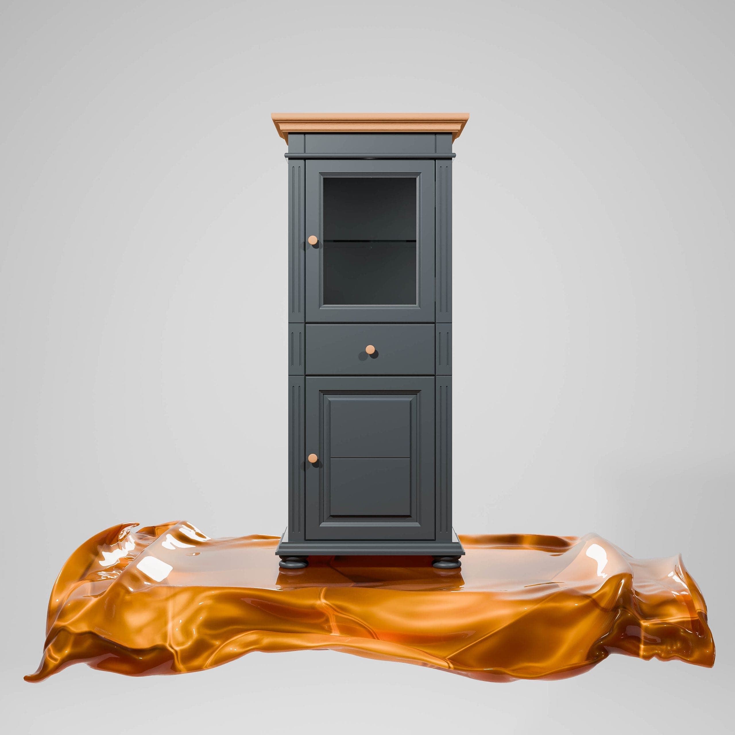 Kleine Vitrine Skagen aus Massivholz, Anthrazit